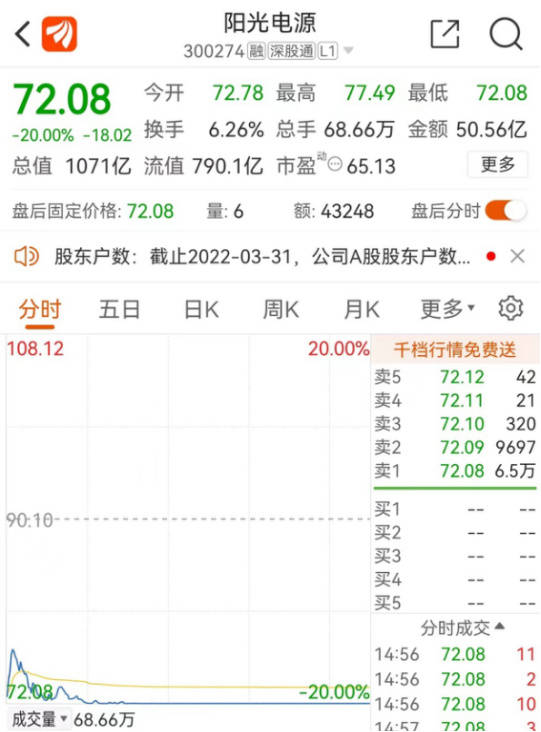 阳光电源20cm跌停<strong></p>
<p>币哥阳光</strong>，新能源一哥怎么了？