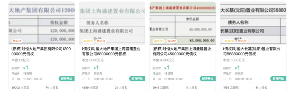 1元起拍<strong></p>
<p>理财有风险吗</strong>，恒大地产集团1.2亿元债权拍卖参与者众多