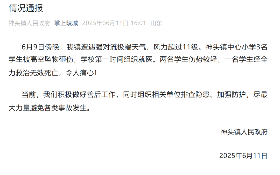 山东德州通报“小学楼顶光伏板掉落砸中多名学生”：3名学生被砸伤<strong></p>
<p>在线理财</strong>，1名学生经全力救治无效死亡